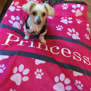 Couverture Polaire Grand Empreinte de patte Pink Blanket Nom du chien