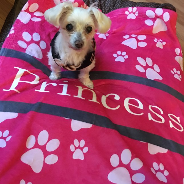 Couverture Polaire Grand Empreinte de patte Pink Blanket Nom du chien (Cozy dog blanket gift for dog lovers. Personalize with dog name and favorite color)