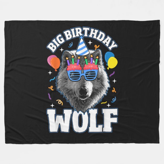 Couverture Polaire Grand Loup d'anniversaire pour les Loups (Devant (Horizontal))