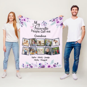 Couverture Polaire Grand-mère avec petits-enfants Nom et photo, fleur