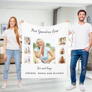 Couverture Polaire Grand-mère blanc noir photo collage petits-enfants