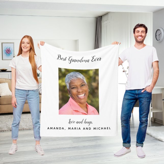 Couverture Polaire Grand-mère blanc photo noir (Créateur téléchargé)