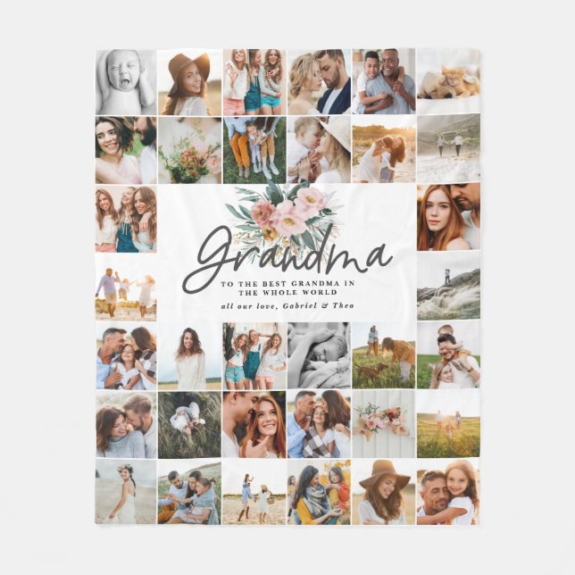 Couverture Polaire Grand-mère cadeau multi photo belle florale (Devant)