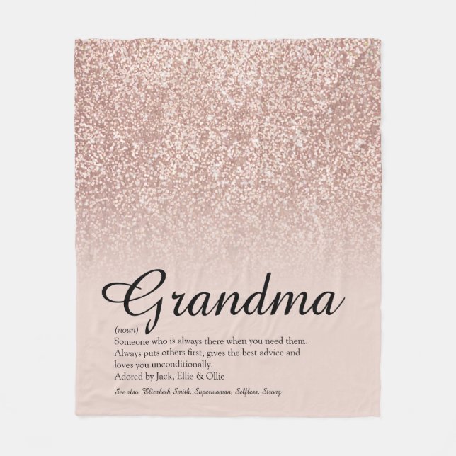 Couverture Polaire Grand-mère Définition Script Rose Gold Pailleté (Devant)