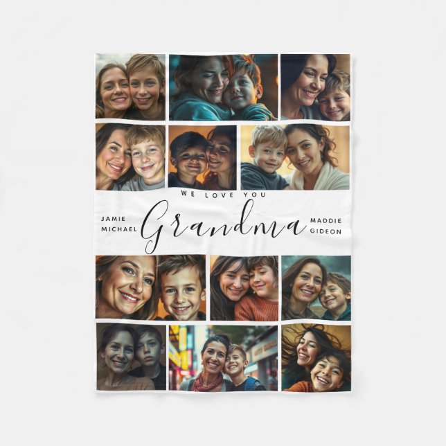 Couverture Polaire grand-mère Nous t'aimons | Collage de photos de co (Devant)