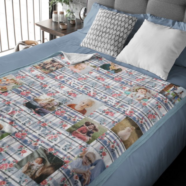 Couverture Polaire Grand-mère, on t'aime | Floral Quilt 14 Photo (Créateur téléchargé)