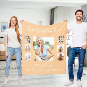 Couverture Polaire Grand-mère pêche photo collage petits-enfants