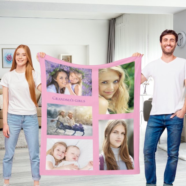 Couverture Polaire Grand-mère photo collage filles rose (Créateur téléchargé)