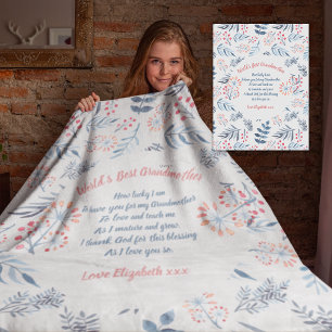 Couverture Polaire Grand-mère Poème Personnalisé Blue Grey Rose