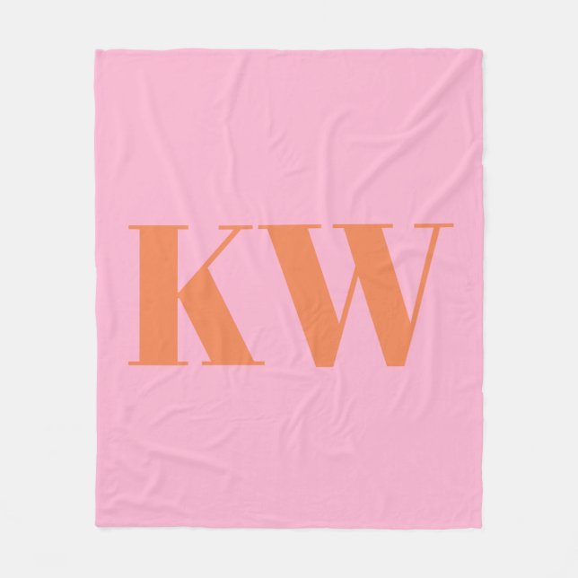 Couverture Polaire Grand monogramme personnalisé rose orange (Devant)