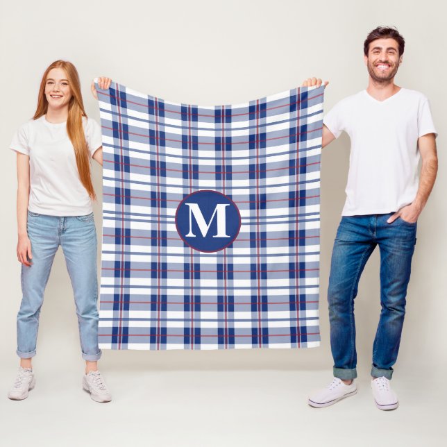 Couverture Polaire Grand monogramme rouge, blanc et bleu (En situation)