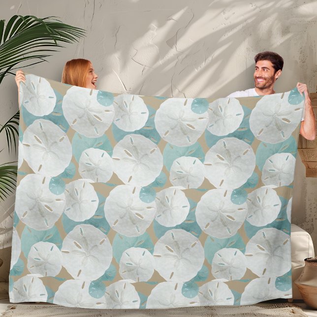 Couverture Polaire Grand motif de dollars de sable blancs Beige (Créateur téléchargé)