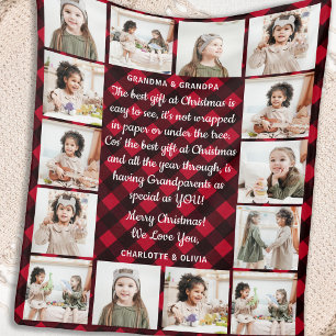 Couverture Polaire Grand-parents 14 Photo Red Buffalo Plaid Christmas