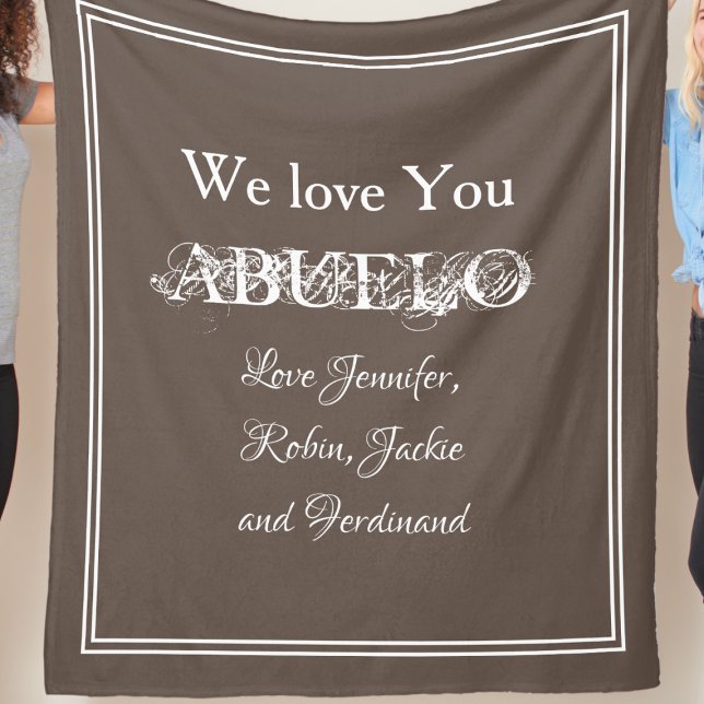Couverture Polaire Grand-père Personnalisé Petits-enfants Noms Vous A ("We Love You ABUELO' - personalized light brown fleece blanket.)