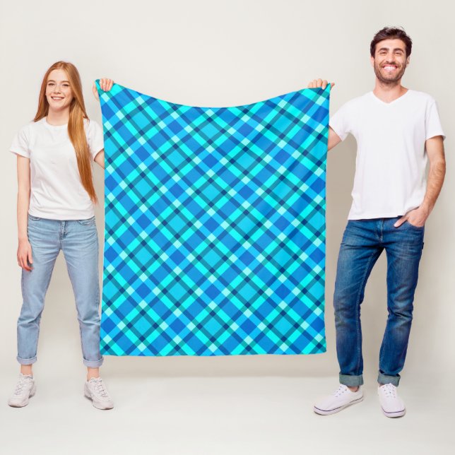 Couverture Polaire Grand Plaid Moderne, Bleu Cobalt, Aqua & Turquoise (En situation)