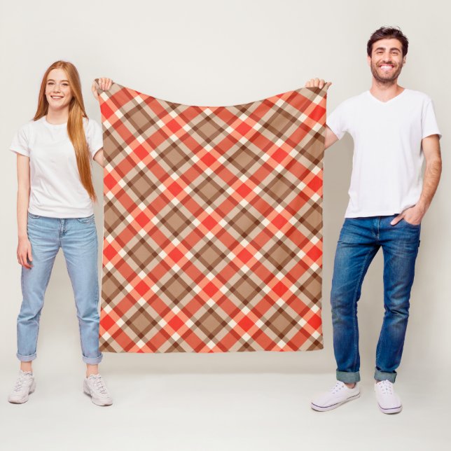 Couverture Polaire Grand Plaid Moderne, Coral Orange, Brown & Tan (En situation)