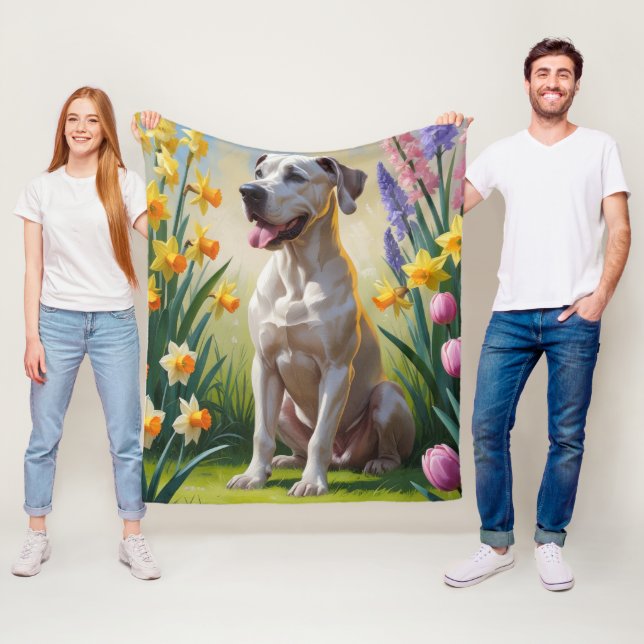 Couverture Polaire Grande Dane Fleurs de printemps de chien Peinture (En situation)