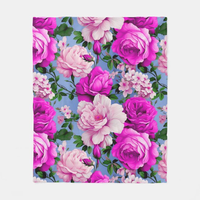 Couverture Polaire Grande fleur de rose violette rétro (Devant)