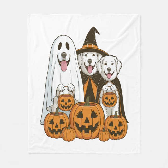 Couverture Polaire Grande Pyrenees Chien Fantôme Sorcière Halloween C (Devant)