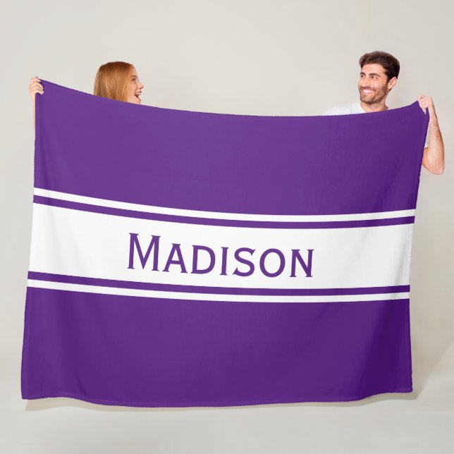 Couverture Polaire Grandes bandes blanches violettes solides Nom mode (En situation)