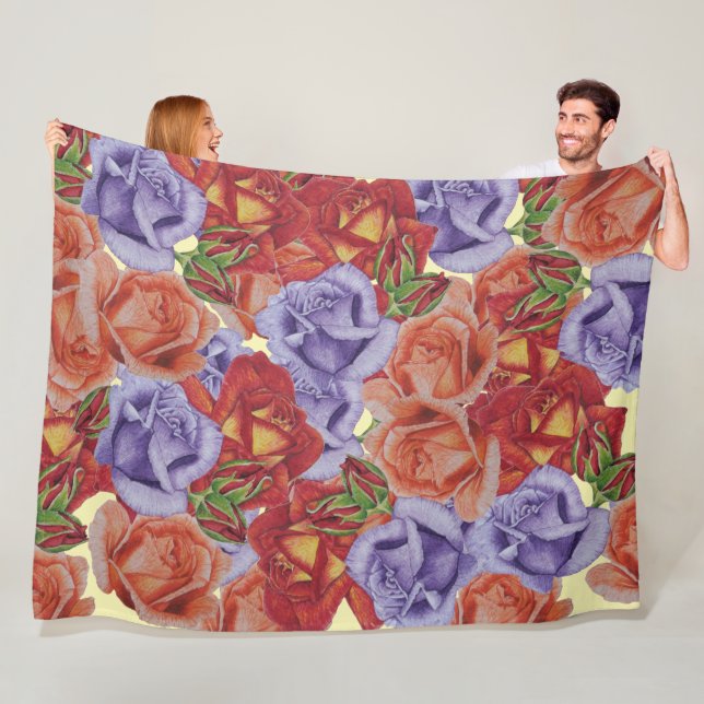 Couverture Polaire grandes et audacieuses fleurs roses motifs fleurie (En situation)