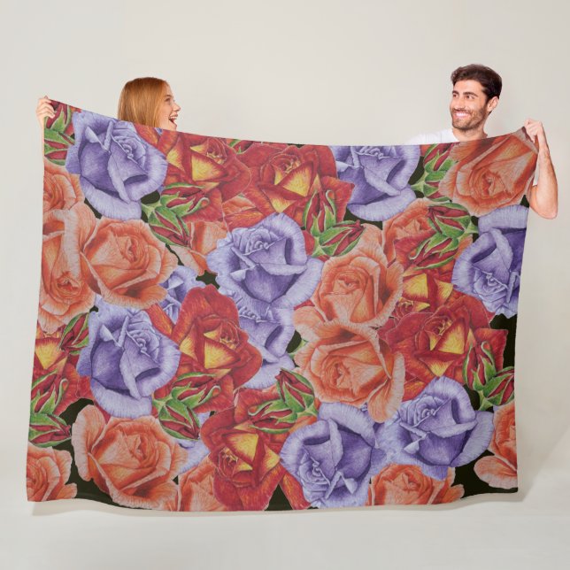 Couverture Polaire grandes et audacieuses fleurs roses motifs fleurie (En situation)