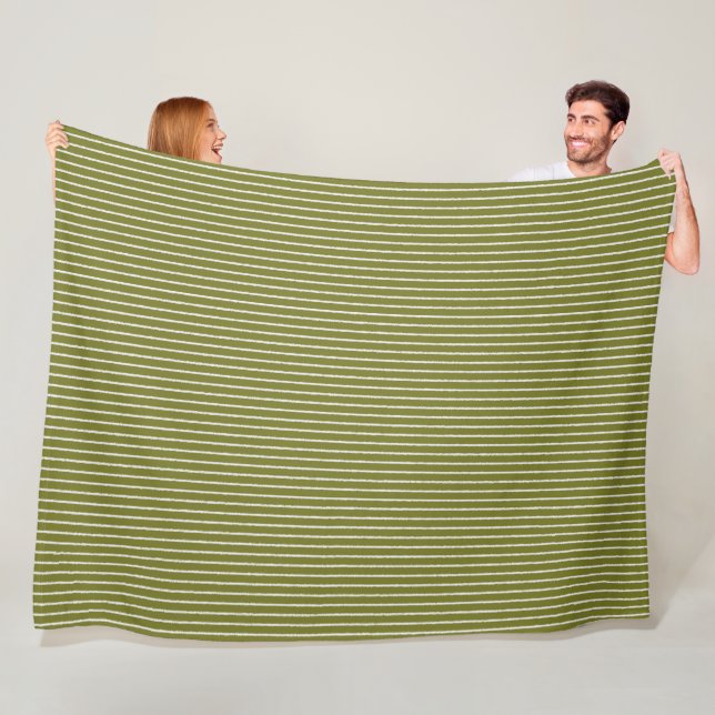 Couverture Polaire Grandes vertes et blanches d'olive avec lignes iné (En situation)