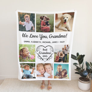 Couverture Polaire Grandma 8 Photo Collage blanc