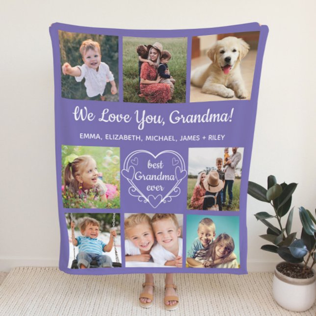 Couverture Polaire Grandma 8 photo Collage violet (Créateur téléchargé)