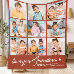 Couverture Polaire Grandma Custom Modern Terracotta 9 Photo Collage