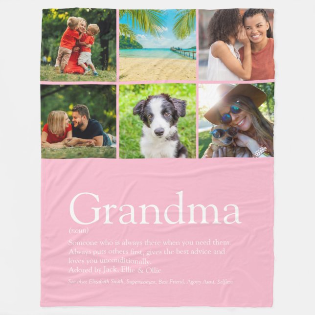 Couverture Polaire Grandma Granny Définition Collage Photo Rose (Devant)
