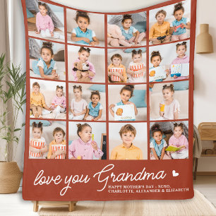 Couverture Polaire Grandma moderne Custom Terracotta 16 Photo Collage