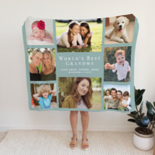 Couverture Polaire Grandma Photo Collage Sage Green