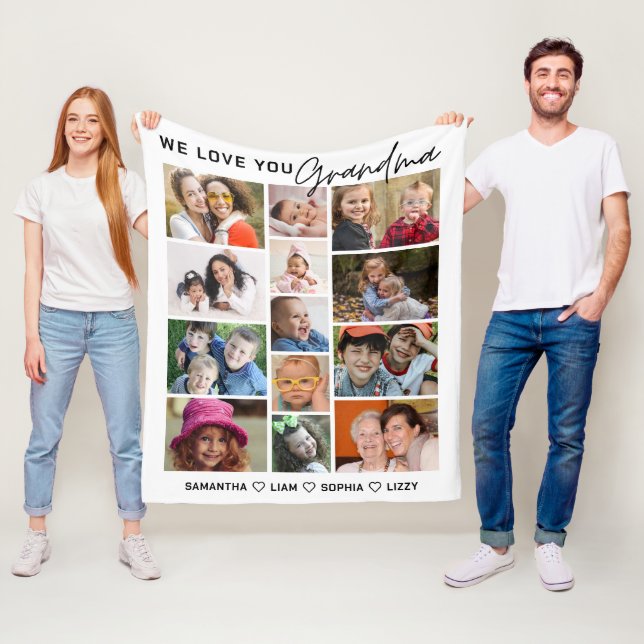 Couverture Polaire Grandma We Love You 13 Photo Collage White (En situation)