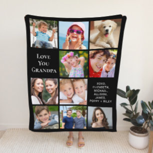 Couverture Polaire Grandpa 10 Photo Collage noir