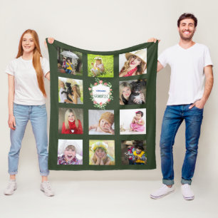 Couverture Polaire GRANDPARENTS Photo Collage Grandkids Green