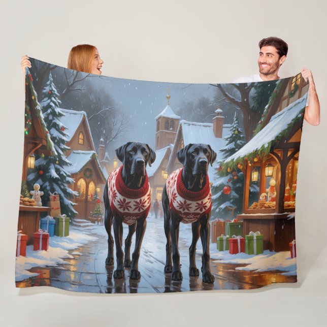 Couverture Polaire Grands Danois Noël Neige Fêtes (En situation)