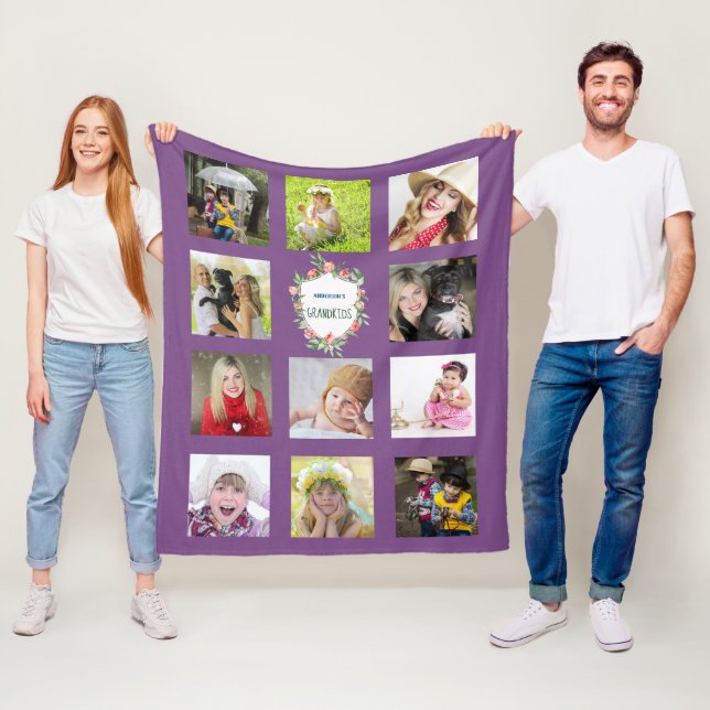 Couverture Polaire GRANDS-PARENTS Photo Collage Petits-enfants Violet (En situation)