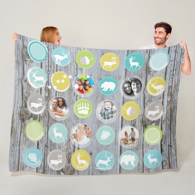 Couverture Polaire Grange rustique Bois Cerf Ours Photos de famille (En situation)