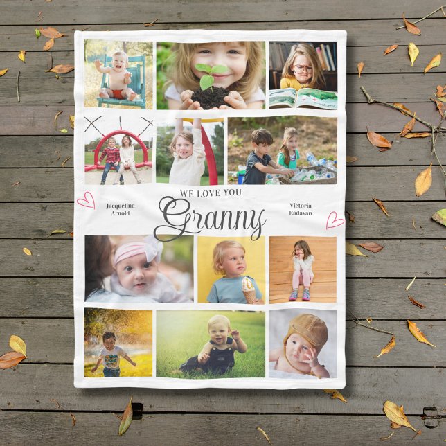 Couverture Polaire Granny We Love You Personalized Hearts (Granny custom fleece blanket with personalized photos and text.)