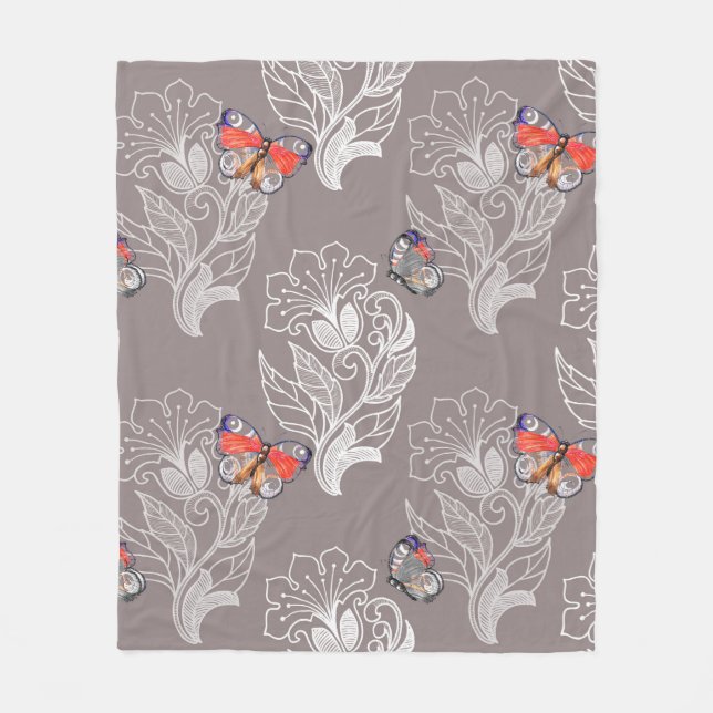 Couverture Polaire Graphique à fleurs et papillon, aquarelle, motif  (Devant)