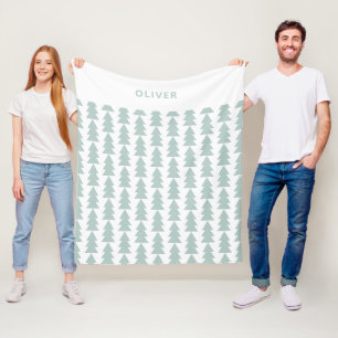 Couverture Polaire Graphique d'arbre de Noël vert bleu géométrique mo