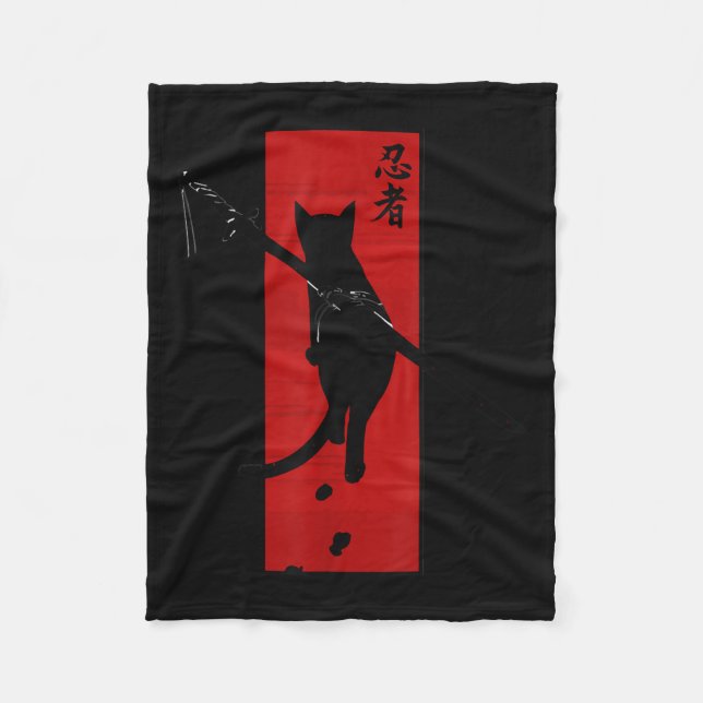 Couverture Polaire Graphique de tatouage japonais Samurai Ninja Cat K (Devant)