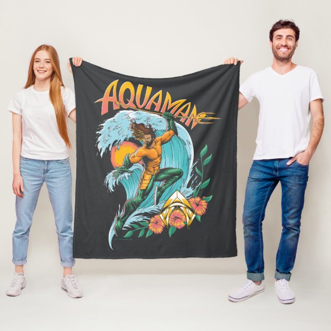 Couverture Polaire Graphique du Surf de levage Aquaman et Trident (En situation)