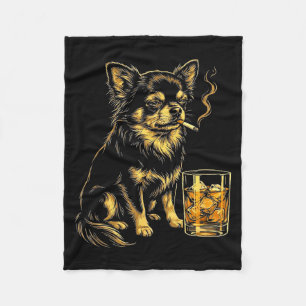 Couverture Polaire Graphisme de mème de chien drôle de chihuahua fume