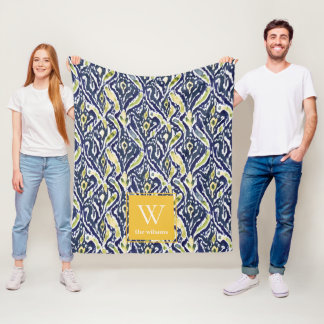 Couverture Polaire Gras bleu jaune Abstrait Ikat Monogramme
