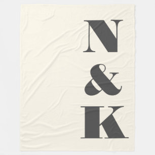 Couverture Polaire Gras Moderne Monogramme Initiales Crème Noire nouv