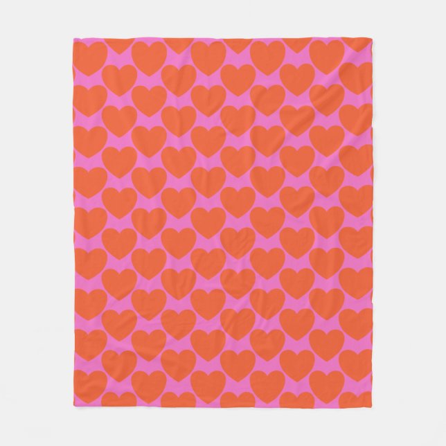 Couverture Polaire Gras Retro Rose et Orange Coeurs Motif Jouer (Devant)