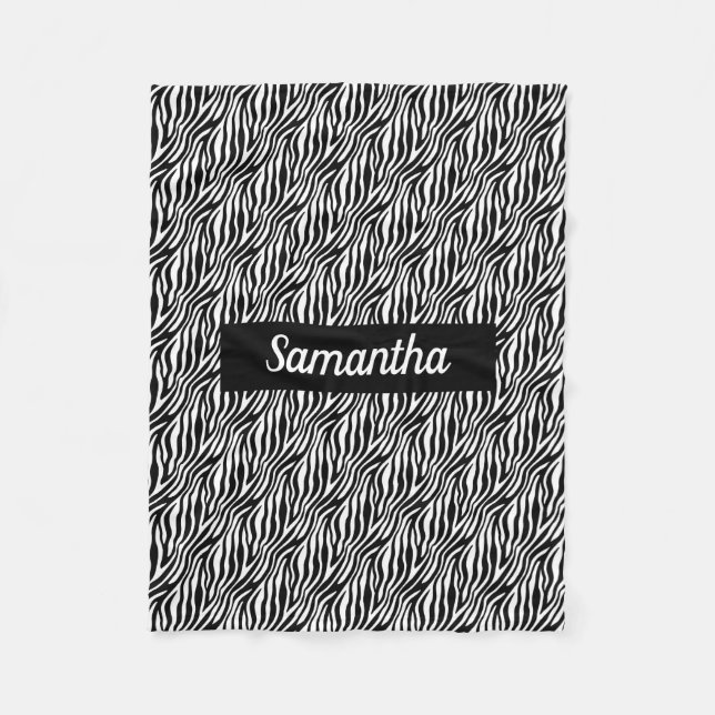 Couverture Polaire Gras Zebra Stripe noir et blanc avec nom (Devant)