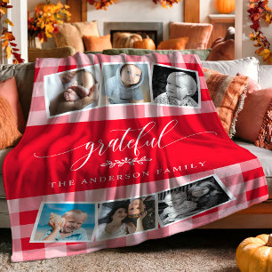 Couverture Polaire Grateful Red Plaid Fall Family 6 Photo Collage